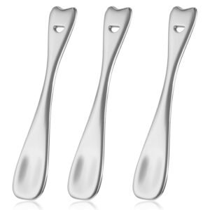 Sibba 3Pcs Mini Cosmetic Spatula Set Silver Facial Cream Spoon Applicator for Eye Cream, Moisturizer, Lotion, Mask & Lip Care Tiny Skincare Tool for Makeup & Beauty Product Scooping