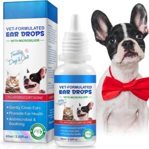 Cat & Dog Ear Infection Treatment Drops, Ear Drops for Pets, with 1% Hydrocortisone for Dog Yeast Ear Infections, Cat & Dog Ear Cleaner for Itchy Ear Relief, Pet Ear Care Supplies (2.02 Fl Oz)