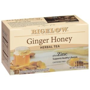 Bigelow Tea Ginger Honey plus Zinc Herbal Tea, Caffeine Free, 18 Total Tea Bags (Pack of 1)